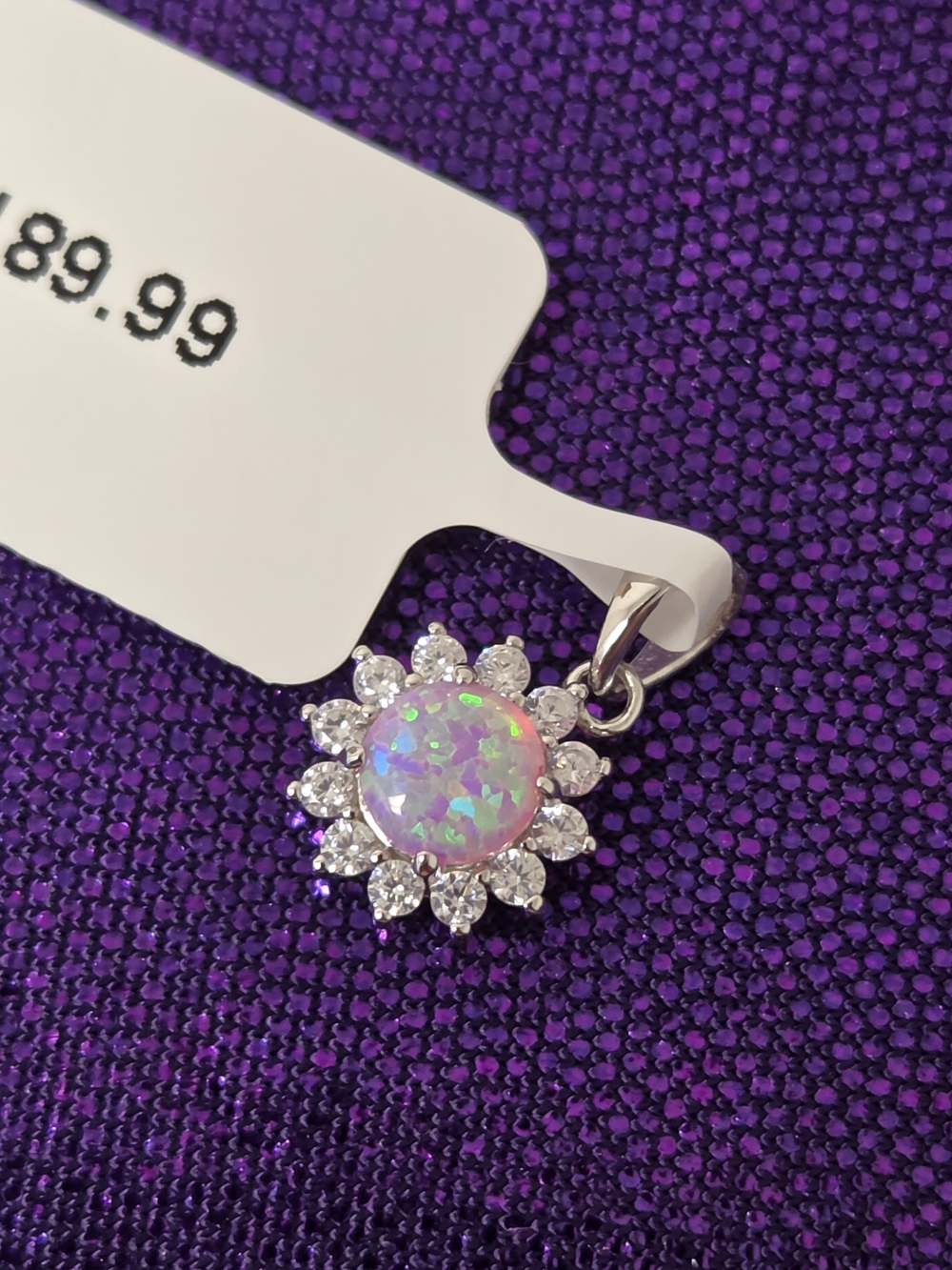 925 Sterling Silver Opal Sunburst Pendant - Pink/Opalescent
